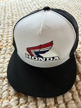 Honda Trucker Hat - Black and White with Red/Blue Wing Logo